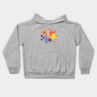 blooming flowers and orange color bird colorful art Kids Hoodie